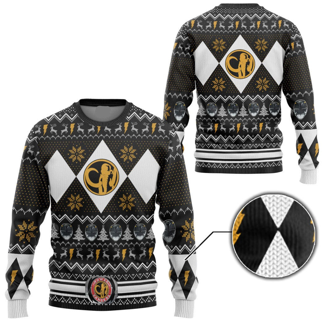 Power Rangers Sweatshirt Mighty Morphin Black Ranger Helmet Pattern Christmas Sweatshirt Unisex Adults