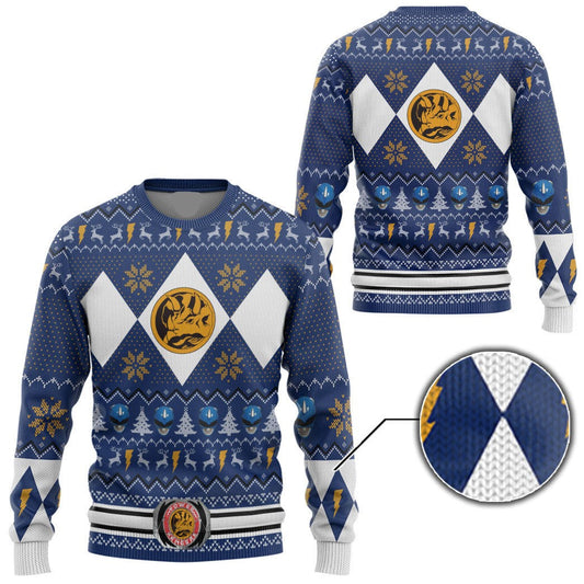 Power Rangers Sweatshirt Mighty Morphin Blue Ranger Helmet Pattern Christmas Sweatshirt Unisex Adults