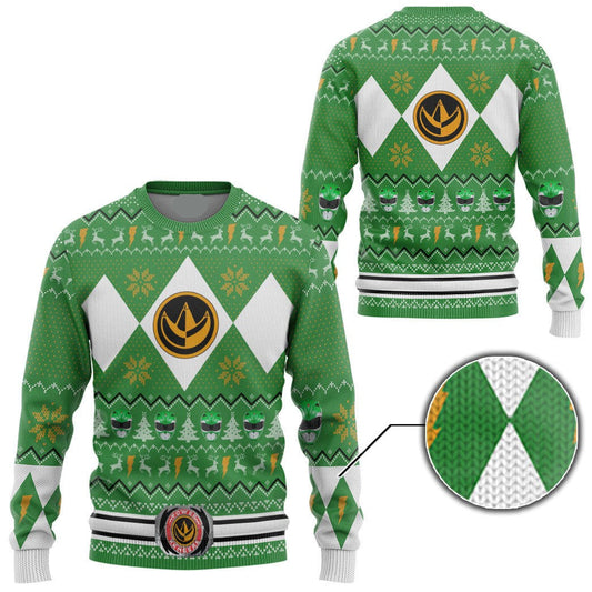 Power Rangers Sweatshirt Mighty Morphin Green Ranger Helmet Pattern Christmas Sweatshirt Unisex Adults