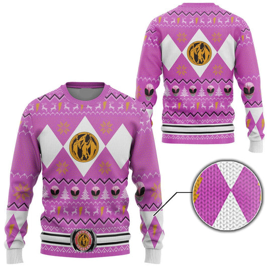 Power Rangers Sweatshirt Mighty Morphin Pink Ranger Helmet Pattern Christmas Sweatshirt Unisex Adults