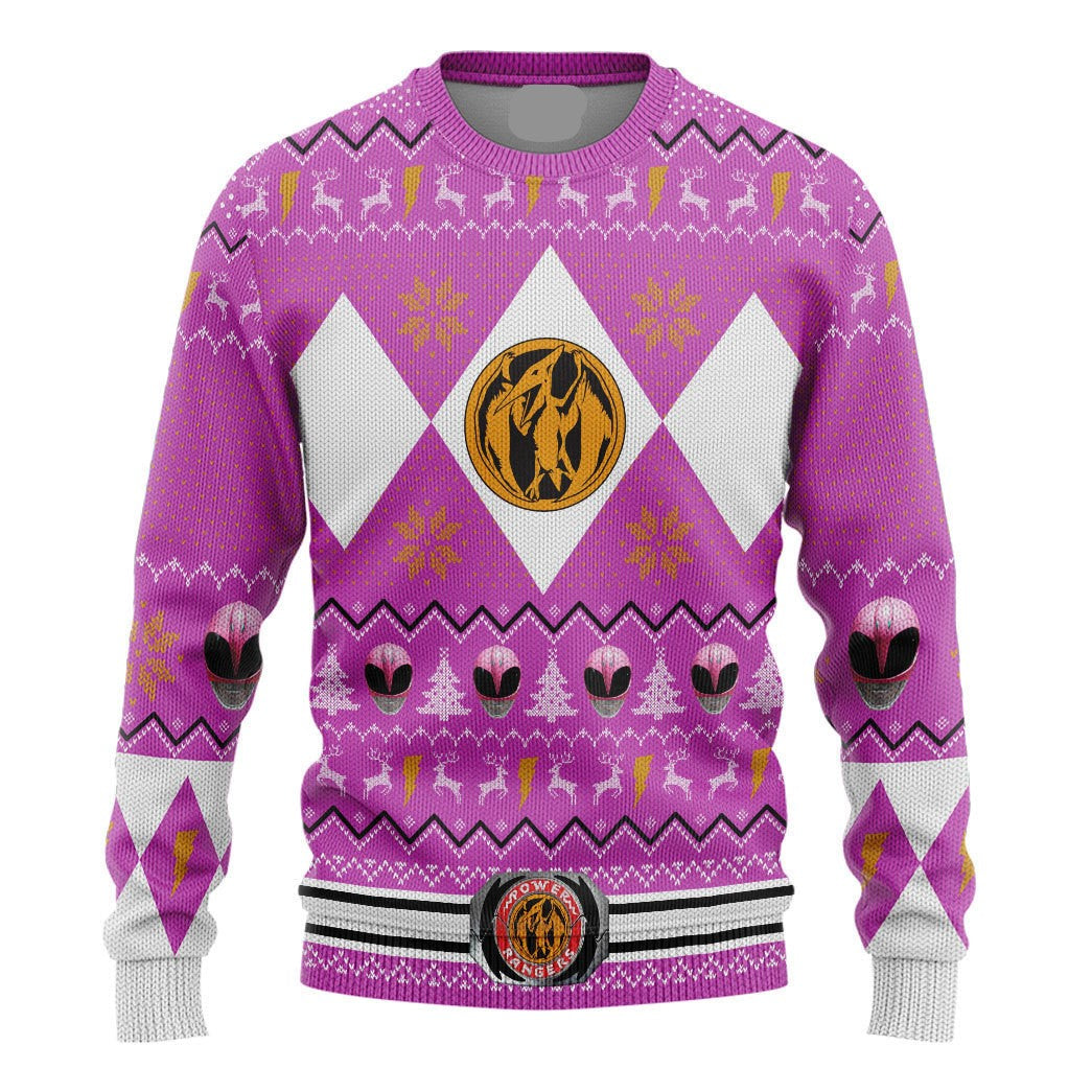 Power Rangers Sweatshirt Mighty Morphin Pink Ranger Helmet Pattern Christmas Sweatshirt Unisex Adults