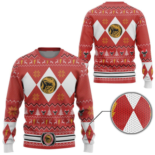 Power Rangers Sweatshirt Mighty Morphin Red Ranger Helmet Pattern Christmas Sweatshirt Unisex Adults