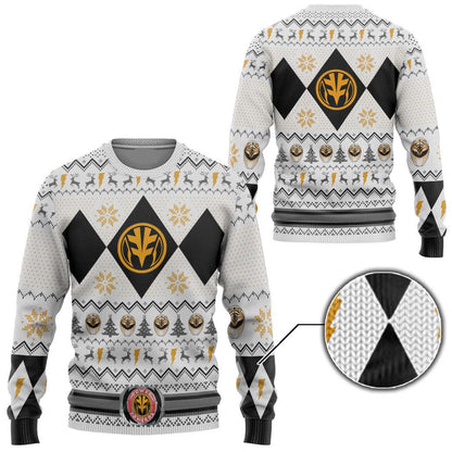 Power Rangers Sweatshirt Mighty Morphin White Ranger Helmet Pattern Christmas Sweatshirt Unisex Adults