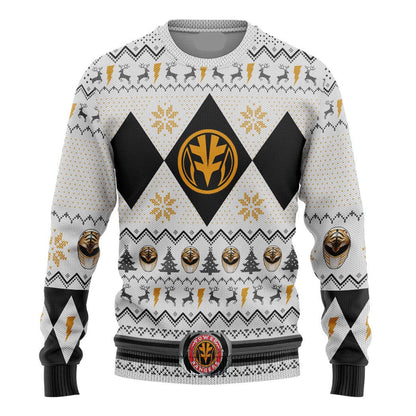 Power Rangers Sweatshirt Mighty Morphin White Ranger Helmet Pattern Christmas Sweatshirt Unisex Adults