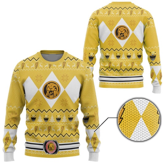 Power Rangers Sweatshirt Mighty Morphin Yellow Ranger Helmet Pattern Christmas Sweatshirt Unisex Adults