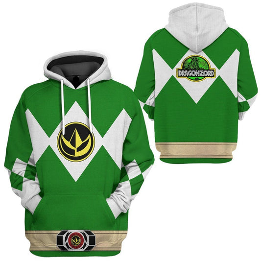 Power Ranger Hoodie Green Mighty Morphin Power Ranger Dragonzord Hoodie Green White Unisex