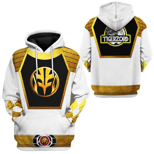 Power Ranger Hoodie White Mighty Morphin Power Ranger Tigerzord Hoodie White Yellow Unisex