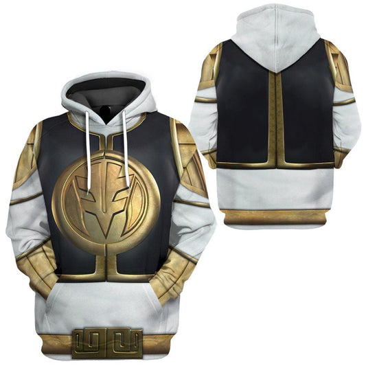 Power Ranger Hoodie White Mighty Morphin Power Rangers Costume Hoodie White Yellow Unisex