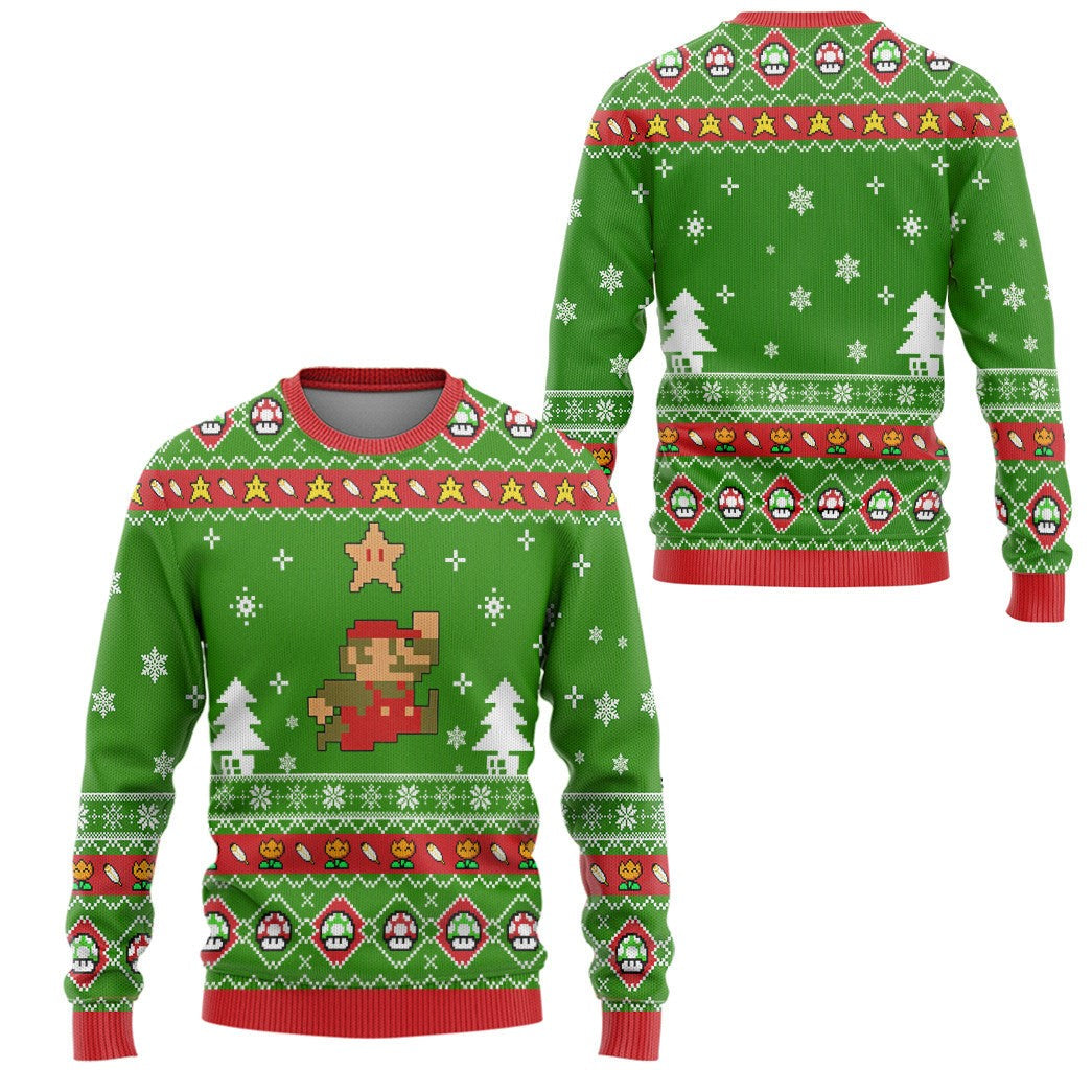 Mario Sweatshirt Mario Vintage Style Christmas Pattern Sweatshirt Green Unisex Adults New Release