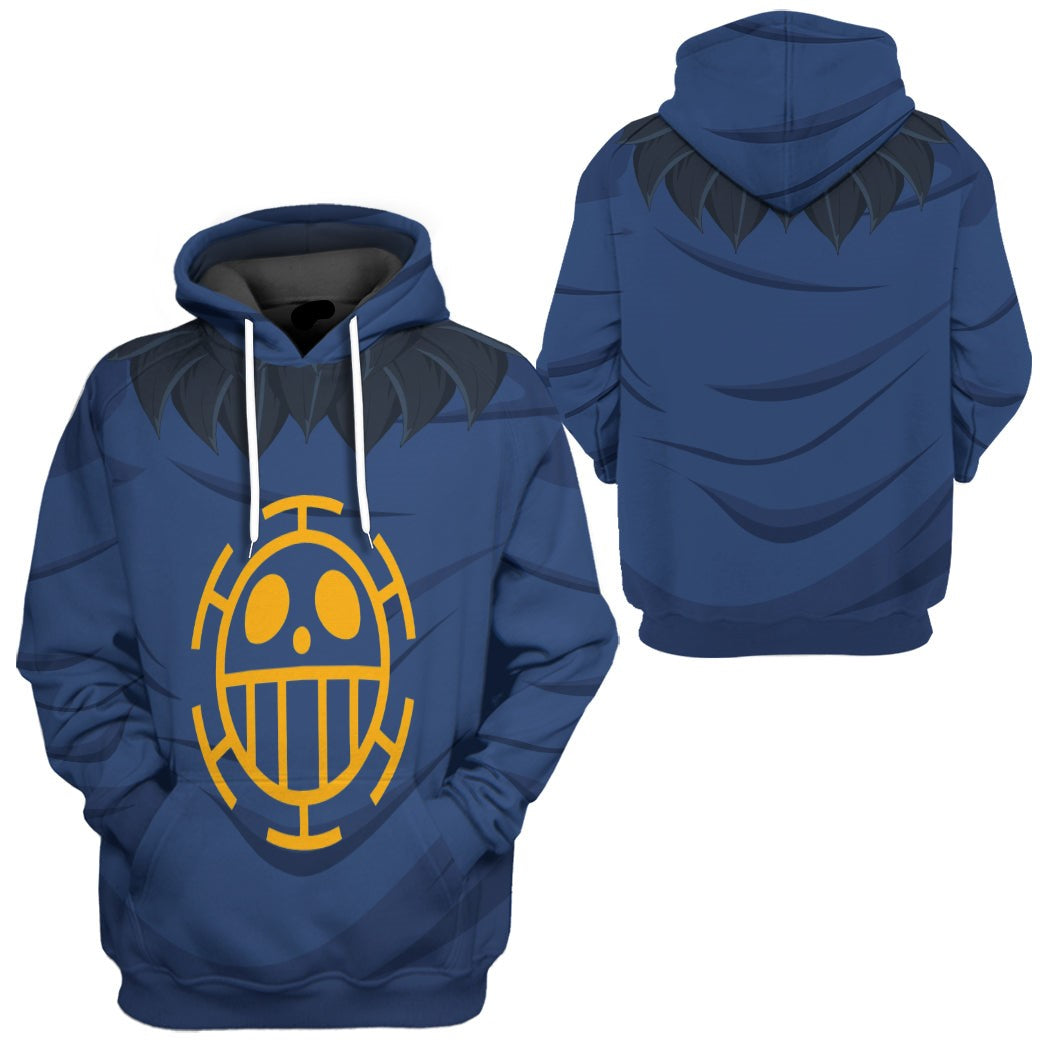 One Piece Hoodie Trafalgar D Water Law Costume T-shirt Blue Unisex