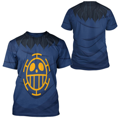 One Piece Hoodie Trafalgar D Water Law Costume T-shirt Blue Unisex