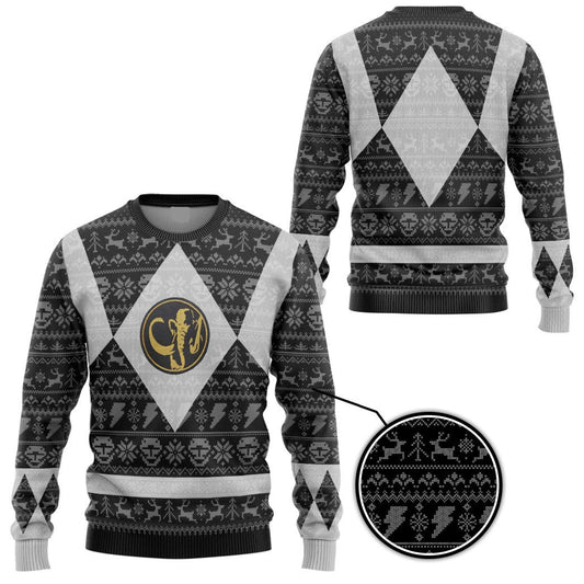 Power Rangers Sweatshirt Power Ranger Mighty Morphin Black Ranger Christmas Pattern Sweatshirt Unisex Adults