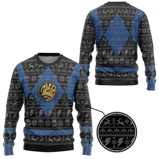 Power Rangers Sweatshirt Power Ranger Mighty Morphin Blue Ranger Christmas Pattern Sweatshirt Unisex Adults