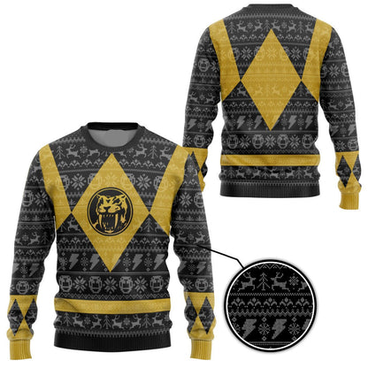 Power Rangers Sweatshirt Power Ranger Mighty Morphin Yellow Ranger Christmas Pattern Sweatshirt Unisex Adults