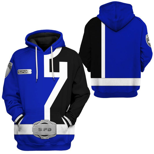 Power Ranger Hoodie Blue S.P.D Power Ranger Hoodie Blue Black Unisex