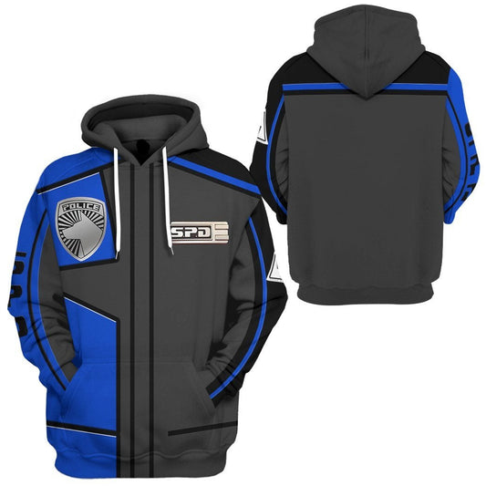 Power Ranger Hoodie Power Rangers S.P.D Blue Uniform Hoodie Blue Black Unisex