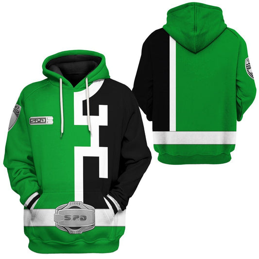 Power Ranger Hoodie Green S.P.D Power Ranger Hoodie Green Black Unisex