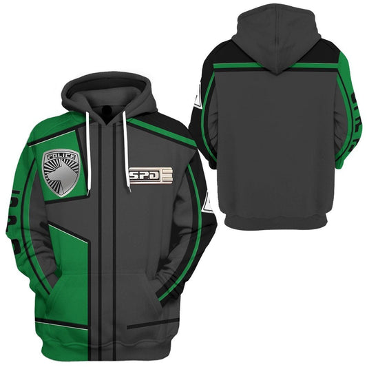 Power Ranger Hoodie Power Rangers S.P.D Green Uniform Hoodie Green Black Unisex