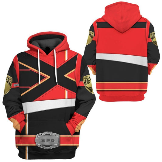 Power Ranger Hoodie Red S.P.D Power Ranger Soul Of The Dragon Hoodie Red Black Unisex