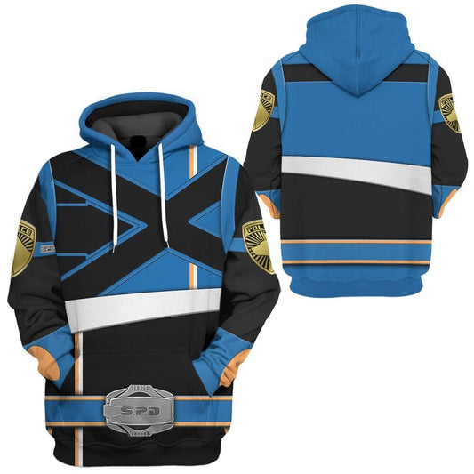 Power Ranger Hoodie Blue S.P.D Power Ranger Soul Of The Dragon Hoodie Blue Black Unisex