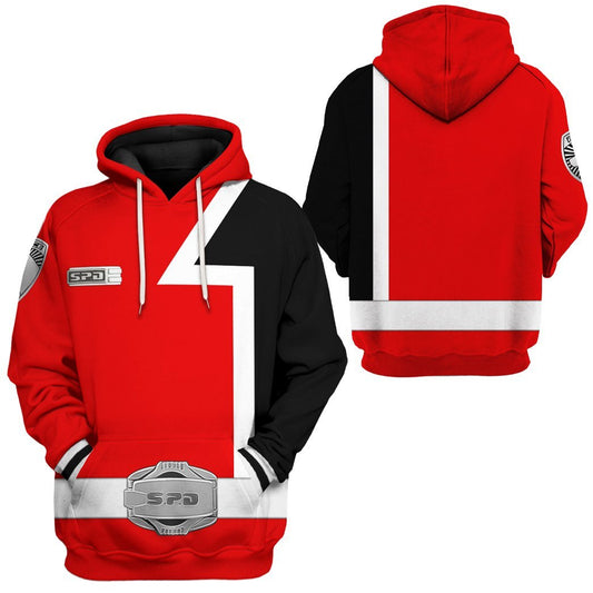 Power Ranger Hoodie Red S.P.D Power Ranger Hoodie Red Black Unisex