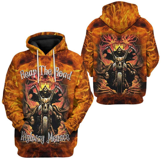 Motorcycle Hoodie Reap The Road Highway Menace Hoodie Orange Unisex