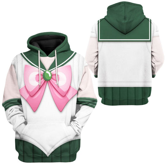 Sailor Moon Hoodie Sailor Jupiter Suit Costume T-shirt White Green Unisex