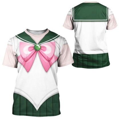 Sailor Moon Hoodie Sailor Jupiter Suit Costume T-shirt White Green Unisex