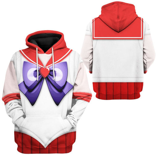 Sailor Moon Hoodie Sailor Mars Suit Costume T-shirt White Red Unisex