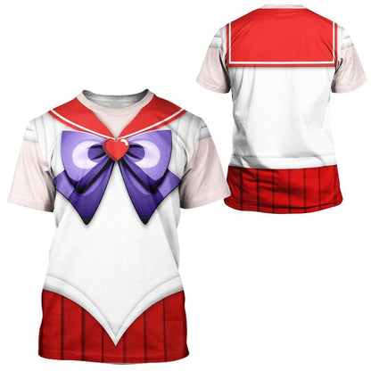 Sailor Moon Hoodie Sailor Mars Suit Costume T-shirt White Red Unisex