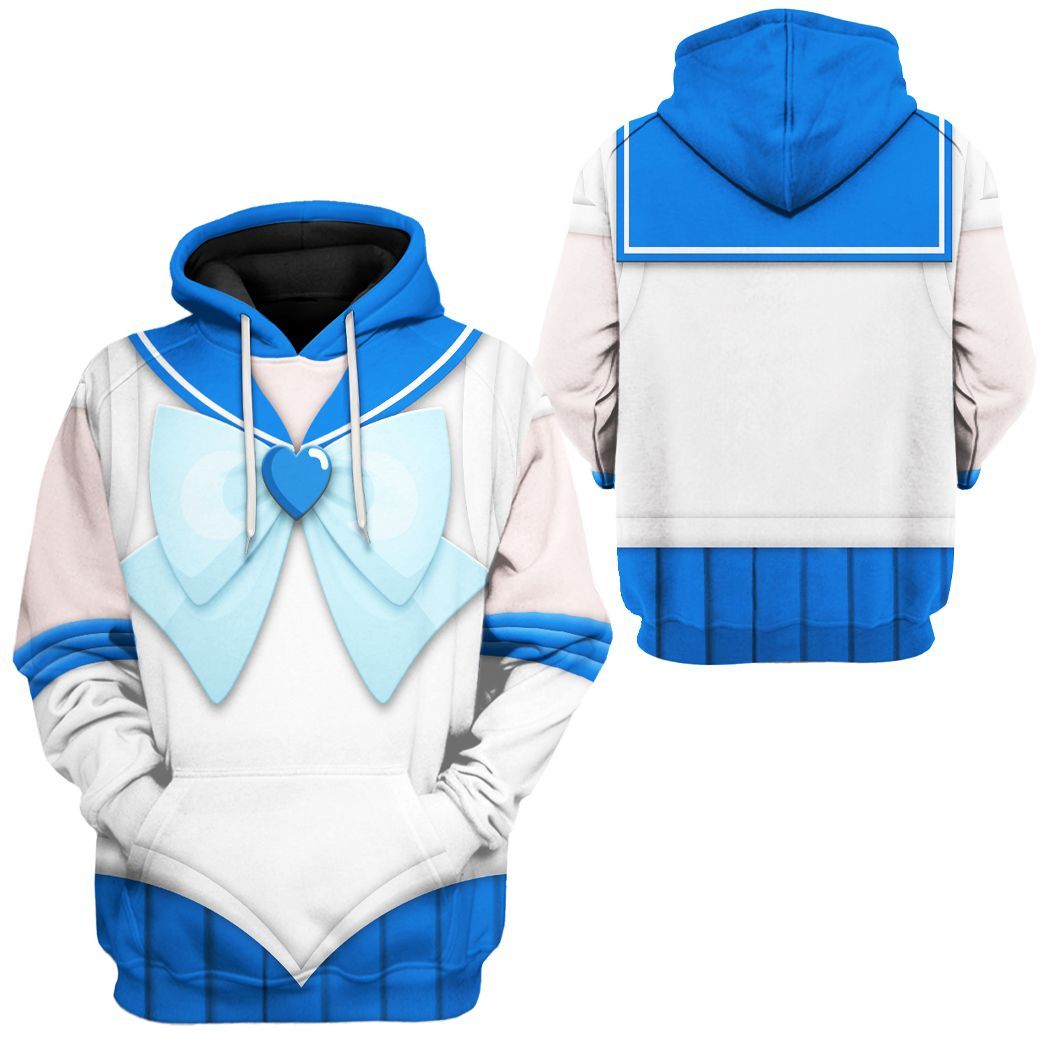 Sailor Moon Hoodie Sailor Mercury Suit Costume T-shirt White Blue Unisex