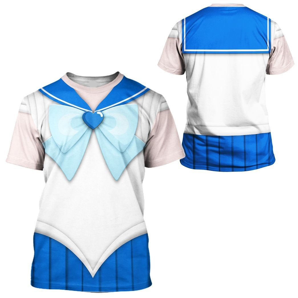 Sailor Moon Hoodie Sailor Mercury Suit Costume T-shirt White Blue Unisex