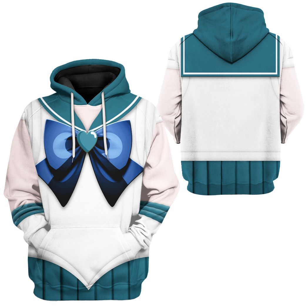 Sailor Moon Hoodie Sailor Neptune Suit Costume T-shirt White Green Unisex