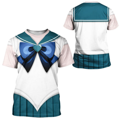 Sailor Moon Hoodie Sailor Neptune Suit Costume T-shirt White Green Unisex