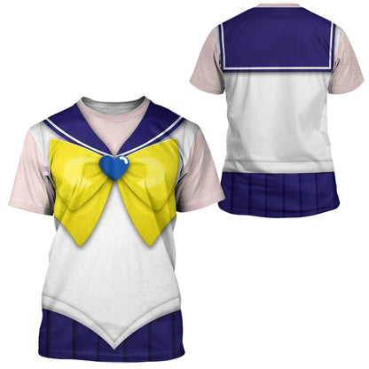 Sailor Moon Hoodie Sailor Uranus Suit Costume T-shirt White Blue Unisex