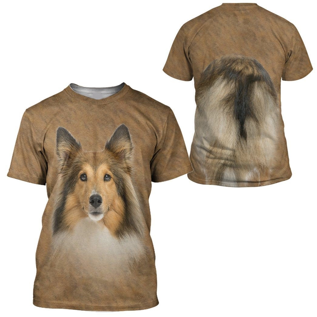 Dog Hoodie Shetland Sheepdog Dog Front And Back T-shirt Brown Unisex