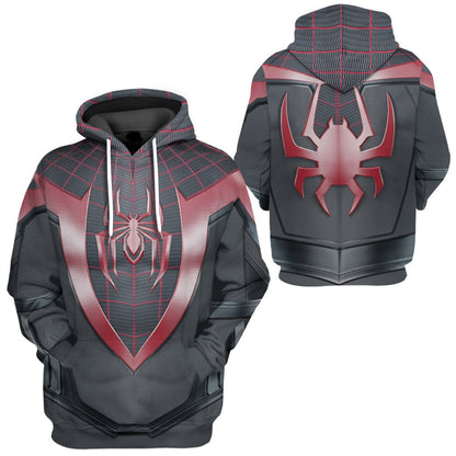 Spiderman Hoodie MV Spiderman Miles Morales Suit Costume T-shirt Black Unisex