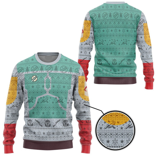 SW Sweatshirt Sw Boba Fett Helmet Pattern Sweatshirt Colorful Unisex