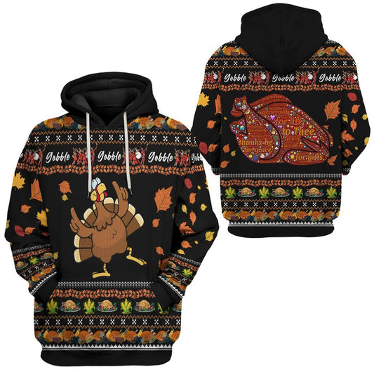 Thanksgiving Hoodie Thanksgiving Turkey Gobble Hoodie Black Brown Unisex