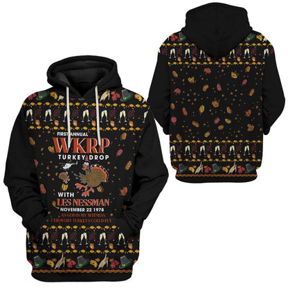 Thanksgiving Hoodie First Annual WKRP Turkey Drop T-shirt Black Unisex