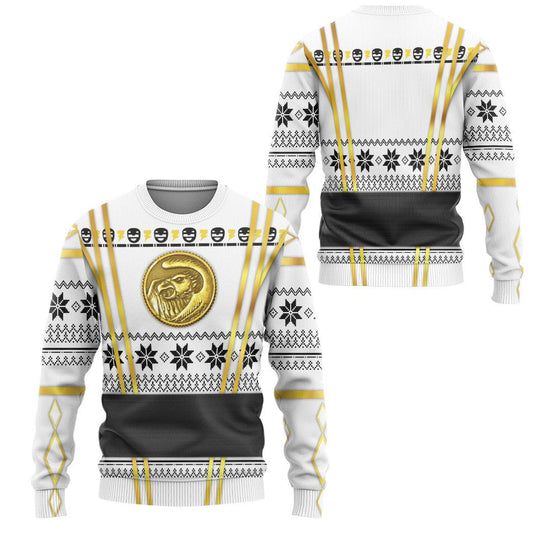 Power Rangers Sweatshirt White Ninja Mighty Morphin Power Rangers Christmas Pattern Sweatshirt Unisex Adults