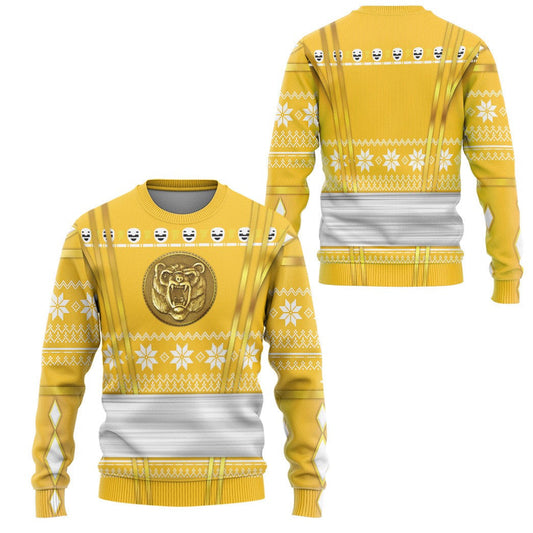 Power Rangers Sweatshirt Yellow Ninja Mighty Morphin Power Rangers Christmas Pattern Sweatshirt Unisex Adults