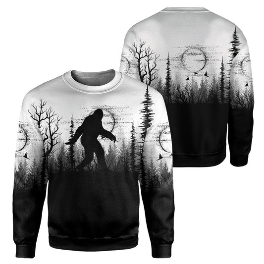 Bigfoot Sweatshirt Bigfoot Forest Silhouette Sweatshirt Black White Unisex