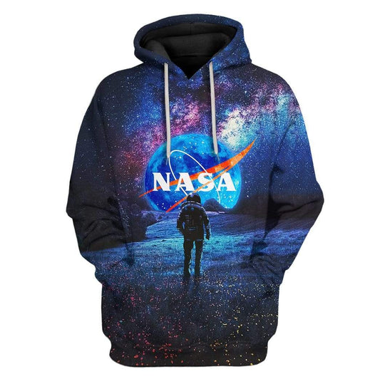 NASA Hoodie Nasa And Astronaut In Field Hoodie Blue Unisex