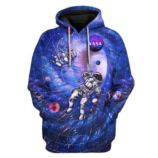 NASA Hoodie Nasa Pug Astronaut Universe Hoodie Blue Unisex