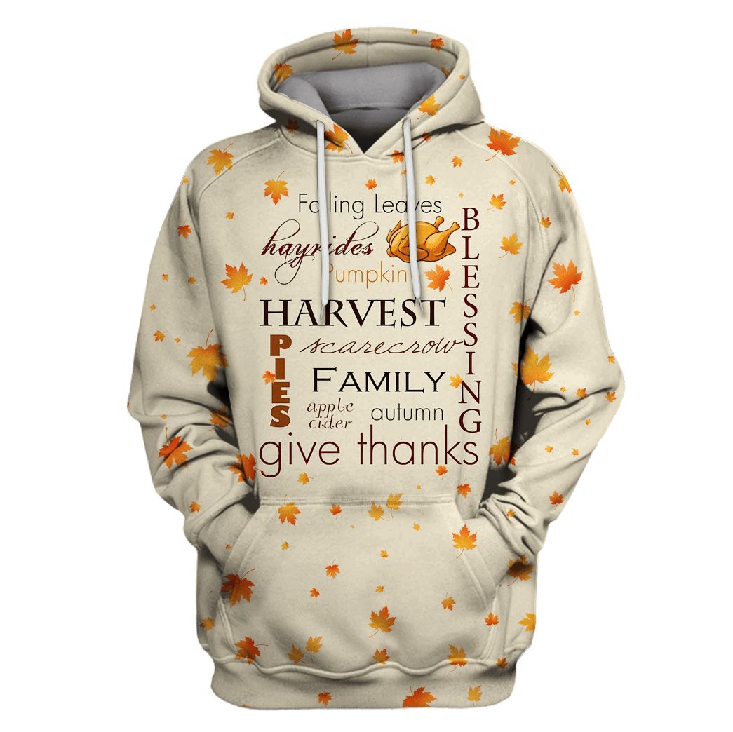 Thanksgiving Hoodie Blessing Falling Leaves Hoodie White Unisex