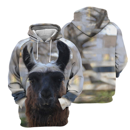 Llama Hoodie Funny Llama Face Graphic T-shirt Gray Unisex