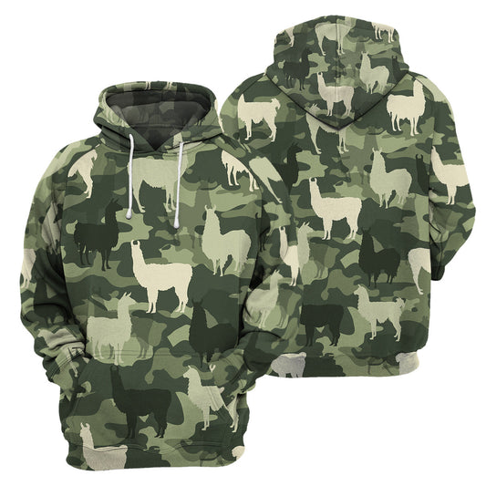 Llama Hoodie Llamas Pattern Camoflage T-shirt Green Unisex