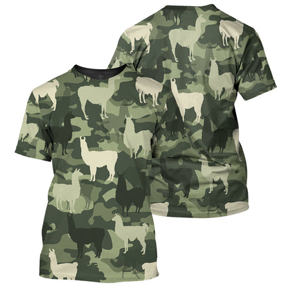 Llama Hoodie Llamas Pattern Camoflage T-shirt Green Unisex