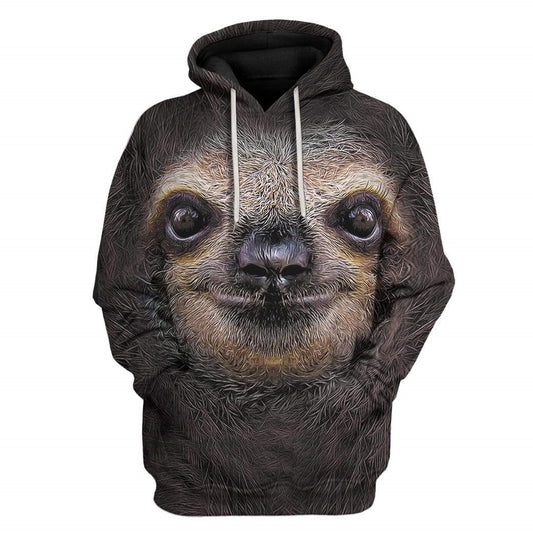 Sloth T-shirt Sloth Face Fur Custome Black T-shirt Hoodie Adult Full Print